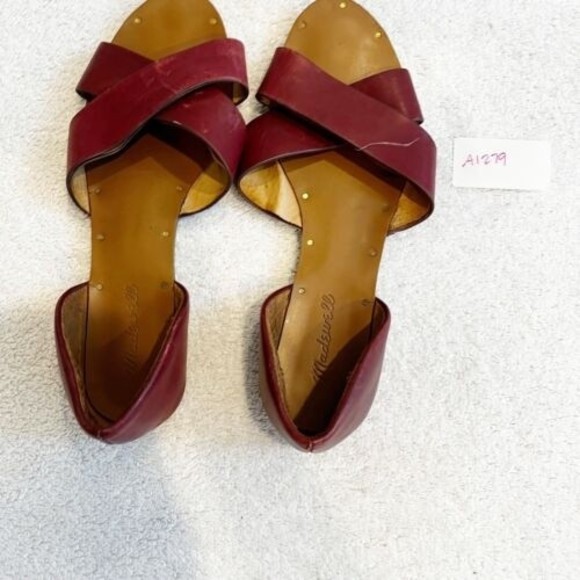 Madewell Red Leather The Thea Crisscross Flat Sandals Women’s 9 Shoes *Read - Picture 12 of 12